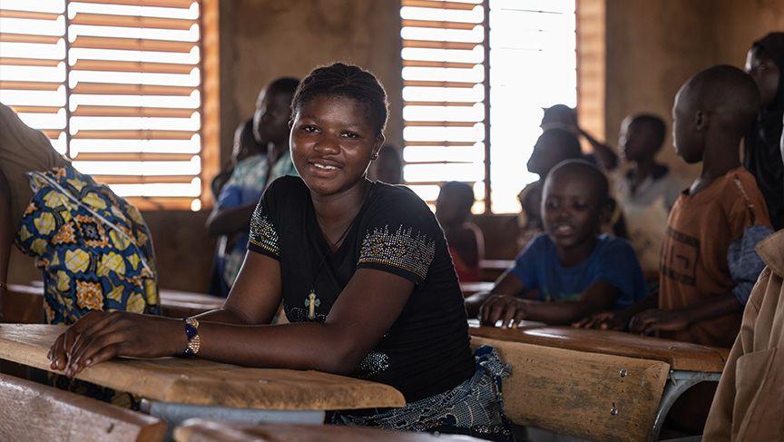 16-year-old Marie at her school in Burkina Faso